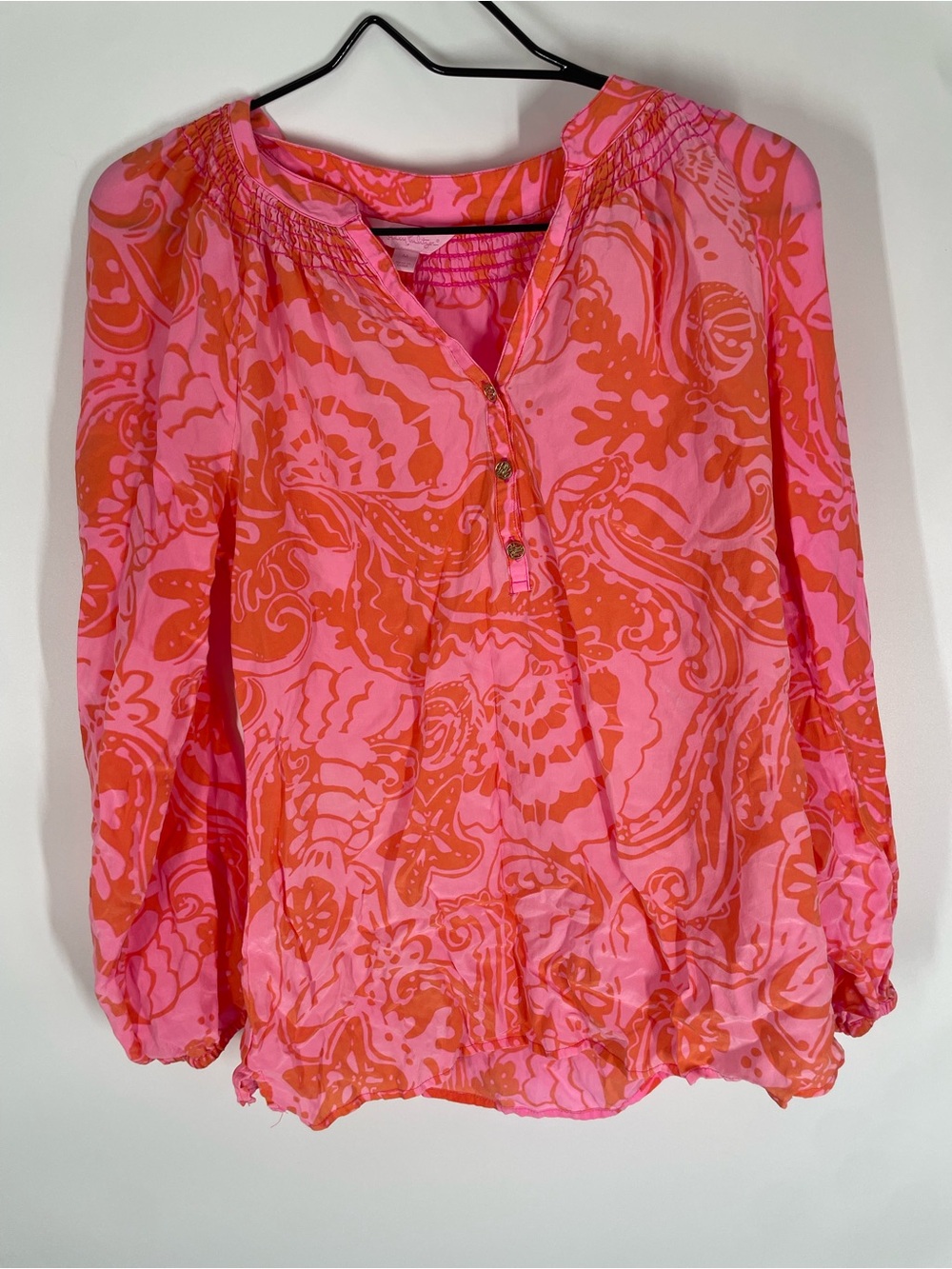 Lilly Pulitzer Pink & Orange Printed Peasant Top